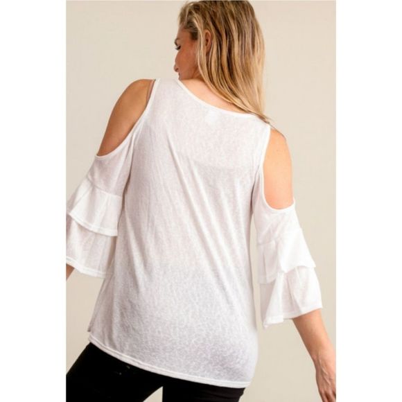 Ivory Cold Shoulder Top - Picture 2 of 5